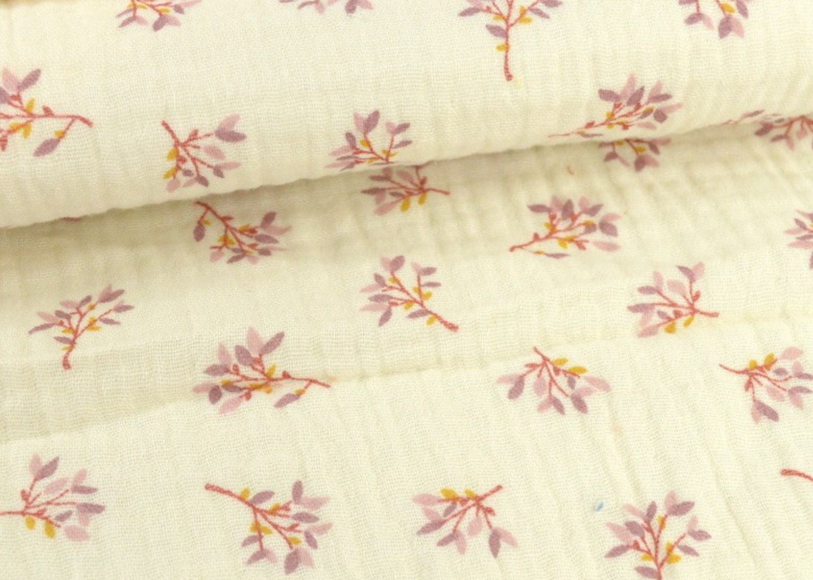 Gaze coton oekotex fleurs rose violet - format galerie tissu