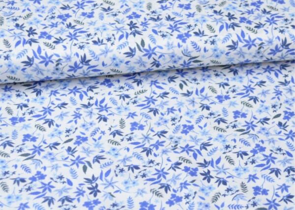 Popeline coton fleurs bleu- format galerie tissu