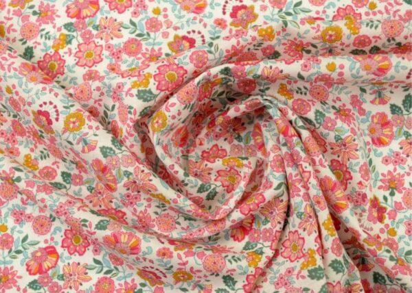 Popeline coton fleurs rose - format galerie tissu
