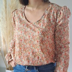 Blouse Femme Violette Col rondmanches froncées tendance chic bohème romantique
