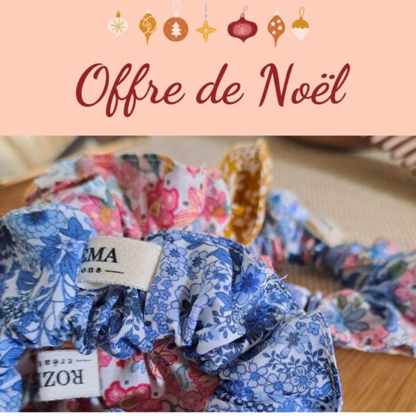 offre Noël Promo Chouchou en tissu fleuri – L’accessoire à cheveux ou bracelet pour mères et filles