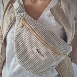 Sac Banane Femme velours cotelé personnalisable bohème tissu fleuri gris beige