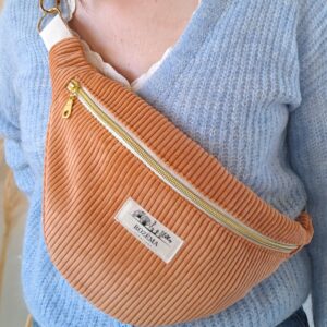 Sac banane Femme Velours Côtelé Abricot tissu fleuri - Tendance Mode bohème