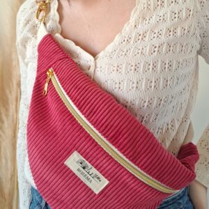 Sac banane Femme Velours Côtelé Framboise Intérieur tissu fleuri - Tendance Mode bohème