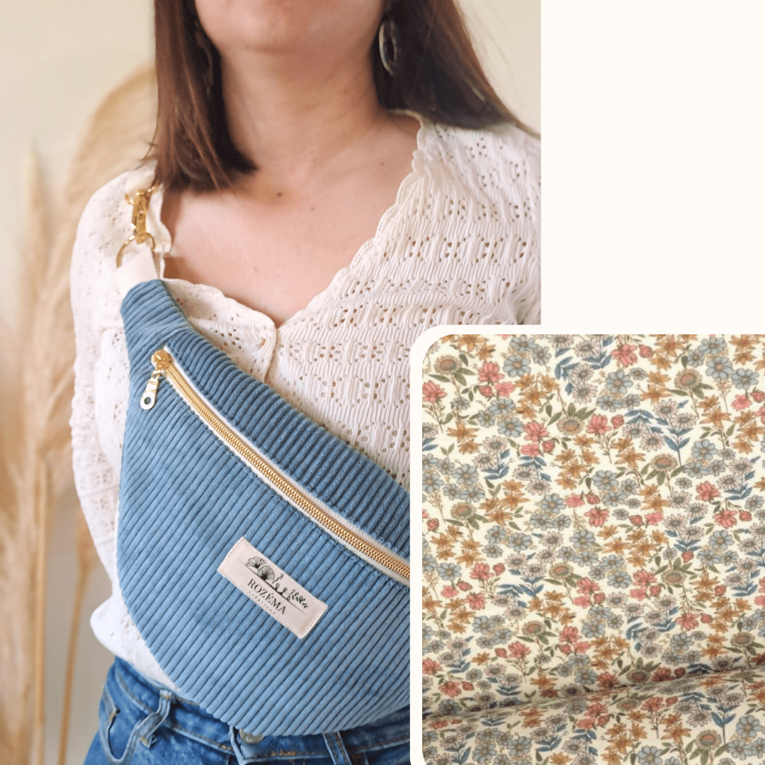 Sac banane Femme Velours Côtelé Bleu Denim - Tendance Mode bohème