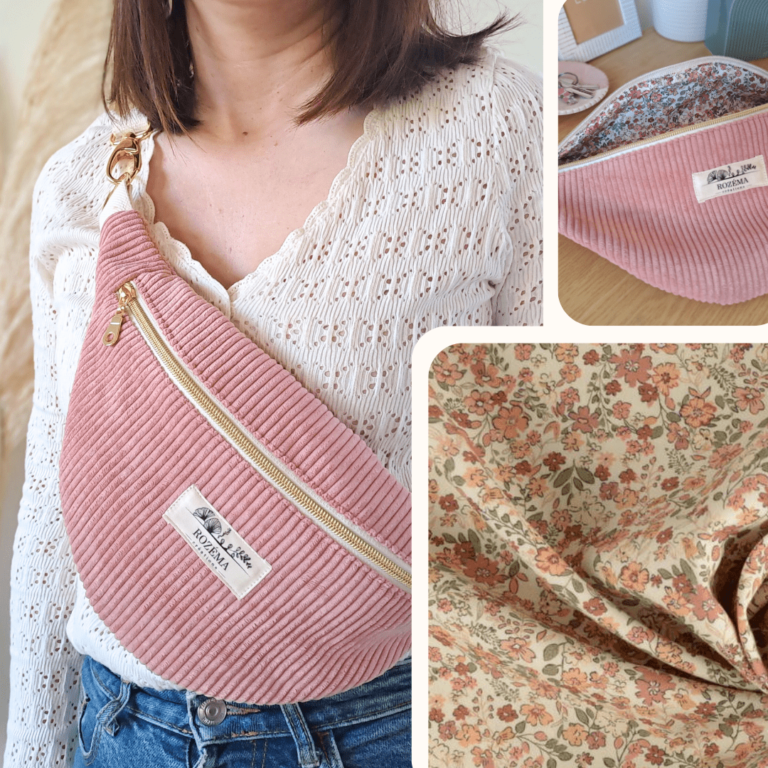 Sac banane Femme Velours Côtelé Rose pâle - Tendance Mode bohème