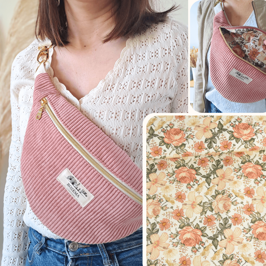 Sac banane Femme Velours Côtelé Rose pâle - Tendance Mode bohème