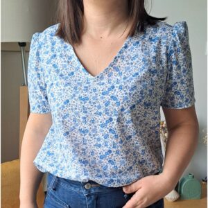 Blouse AzaléeMode femme bohème Chic Col V manches bouffantes popeline de coton douceur agréable à porter Rozéma Créations