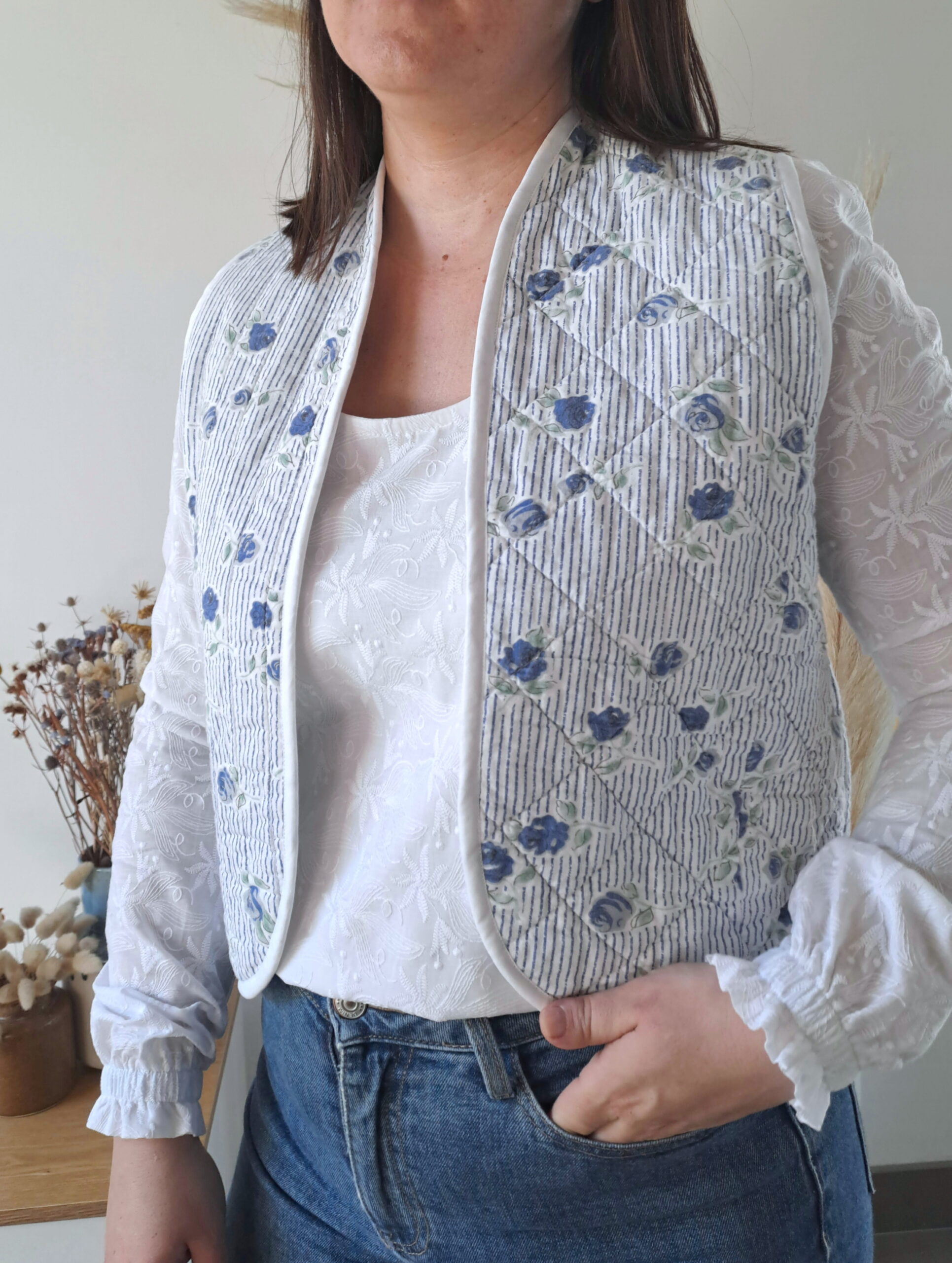 Gilet matelassé sans manches bohème Femme