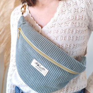 Sac banane Femme Velours Côtelé Vert d'eau Intérieur tissu fleuri - Tendance Mode bohème